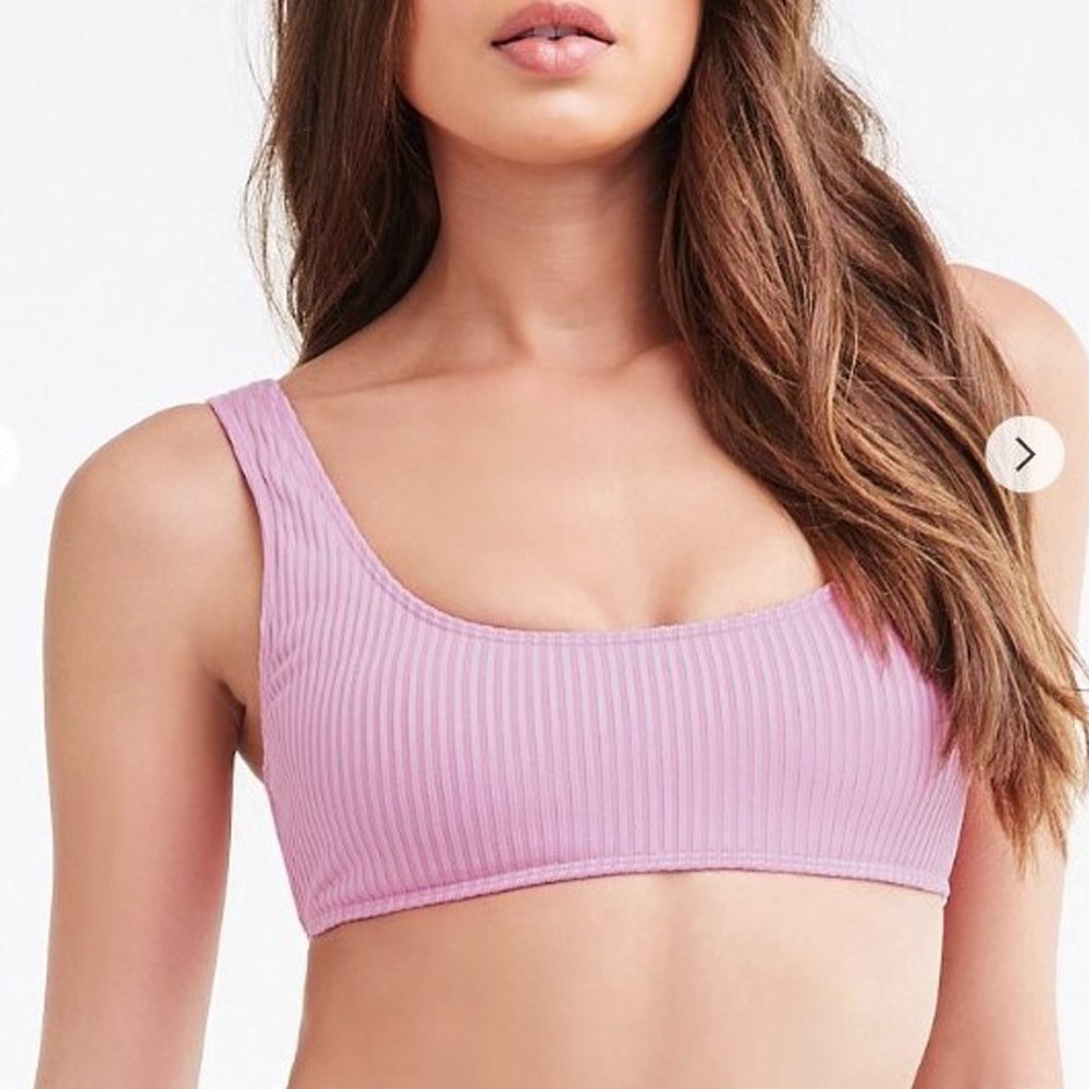 🩷2/$10  F21 Pink Ribbed Bralette Bikini Swim Top Sz. L